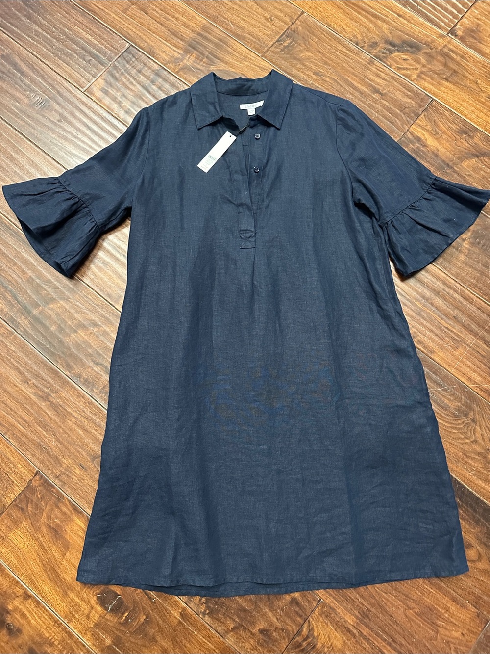 Chico's Navy Linen A-Line Dress with Ruffle Sleeves Sz 12/ Chico’s 2